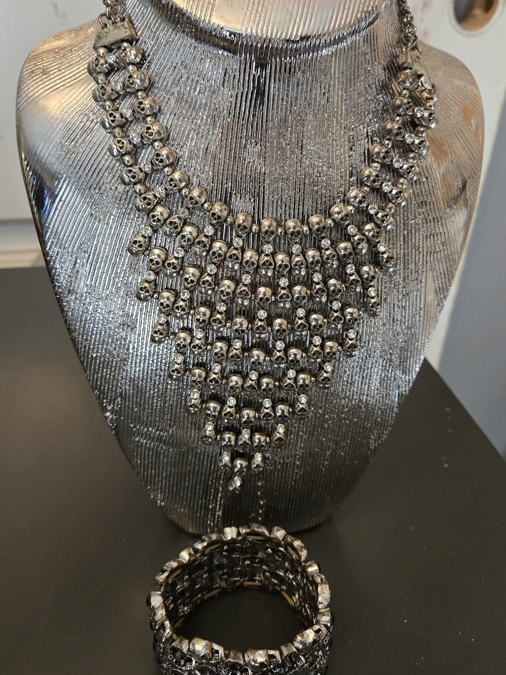 Statement Silver Skull Bib Necklace - Women's Jewelry - Picture 5 of 5